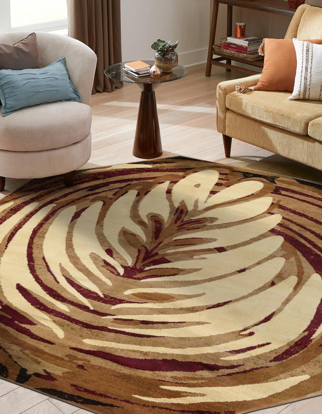 Beige 7' x 7' Cafe Octagon Area Rug 100% Polypropylene With Cotton Backing Modern Abstract Design Carpet for Home Living Room Dining Office Decor for Sale at Rug Engine