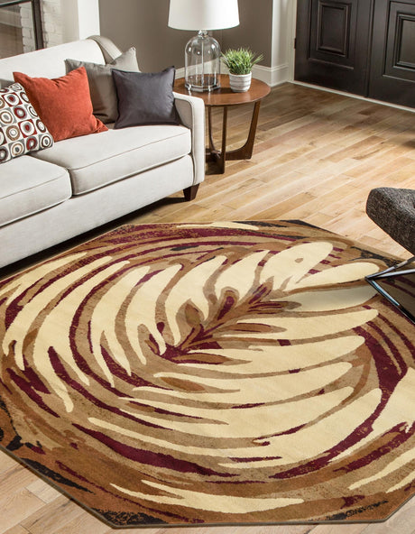 Beige 7' x 7' Cafe Octagon Area Rug 100% Polypropylene With Cotton Backing Modern Abstract Design Carpet for Home Living Room Dining Office Decor for Sale at Rug Engine