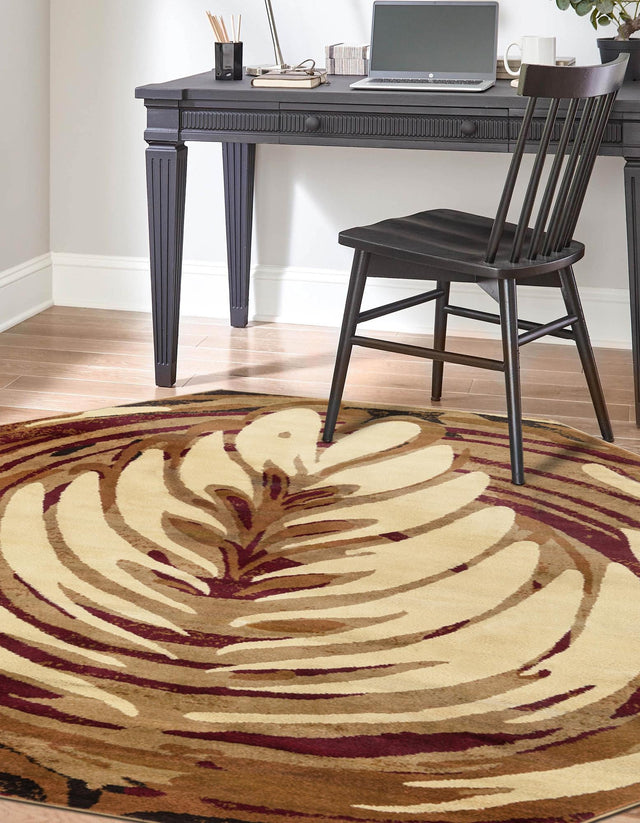 Beige 7' x 7' Cafe Octagon Area Rug 100% Polypropylene With Cotton Backing Modern Abstract Design Carpet for Home Living Room Dining Office Decor for Sale at Rug Engine