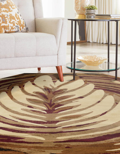 Beige 7' x 7' Cafe Octagon Area Rug 100% Polypropylene With Cotton Backing Modern Abstract Design Carpet for Home Living Room Dining Office Decor for Sale at Rug Engine