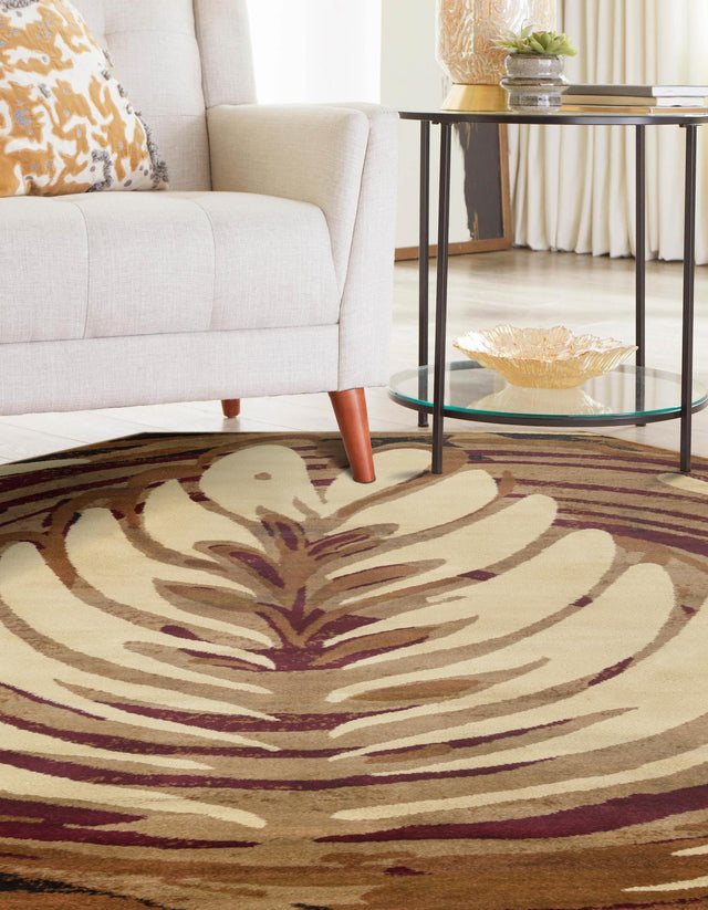 Beige 7' x 7' Cafe Octagon Area Rug 100% Polypropylene With Cotton Backing Modern Abstract Design Carpet for Home Living Room Dining Office Decor for Sale at Rug Engine