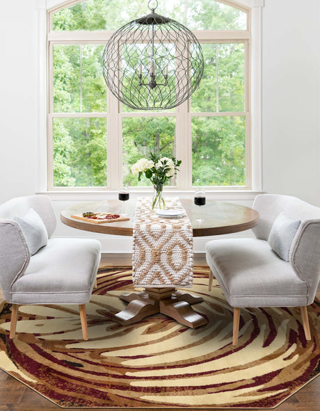 Beige 7' x 7' Cafe Octagon Area Rug 100% Polypropylene With Cotton Backing Modern Abstract Design Carpet for Home Living Room Dining Office Decor for Sale at Rug Engine