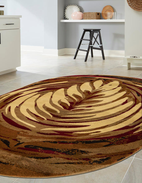 Beige 5' 3 x 8' Cafe Oval Area Rug 100% Polypropylene With Cotton Backing Modern Abstract Design Carpet for Home Living Room Dining Office Decor for Sale at Rug Engine