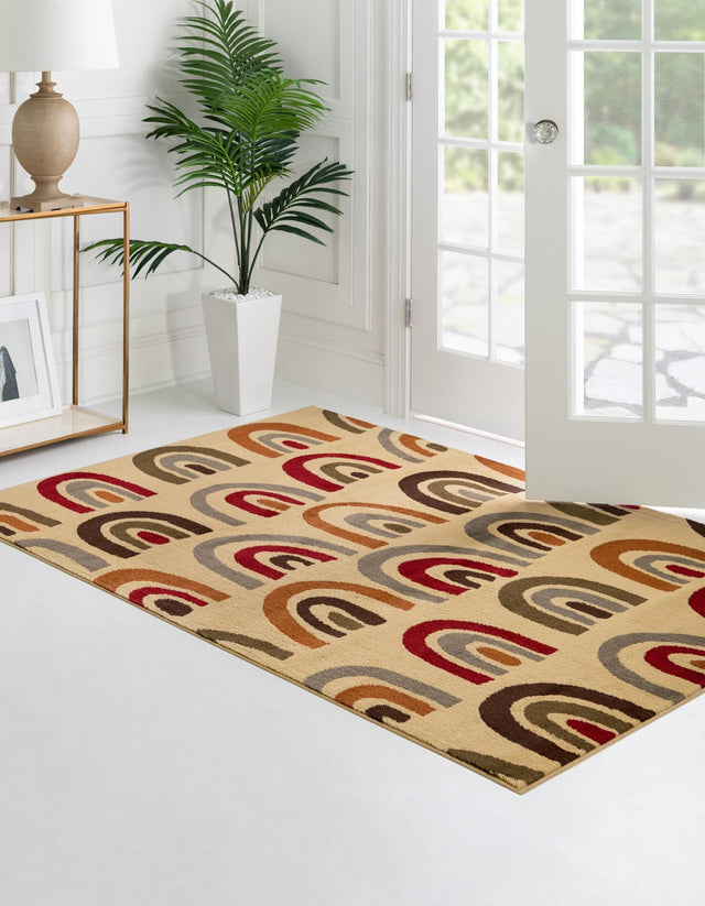 Cream 7' 10 x 10' Cafe Rectangle Area Rug 100% Polypropylene With Cotton Backing Modern Abstract Design Carpet for Home Living Room Dining Office Decor for Sale at Rug Engine