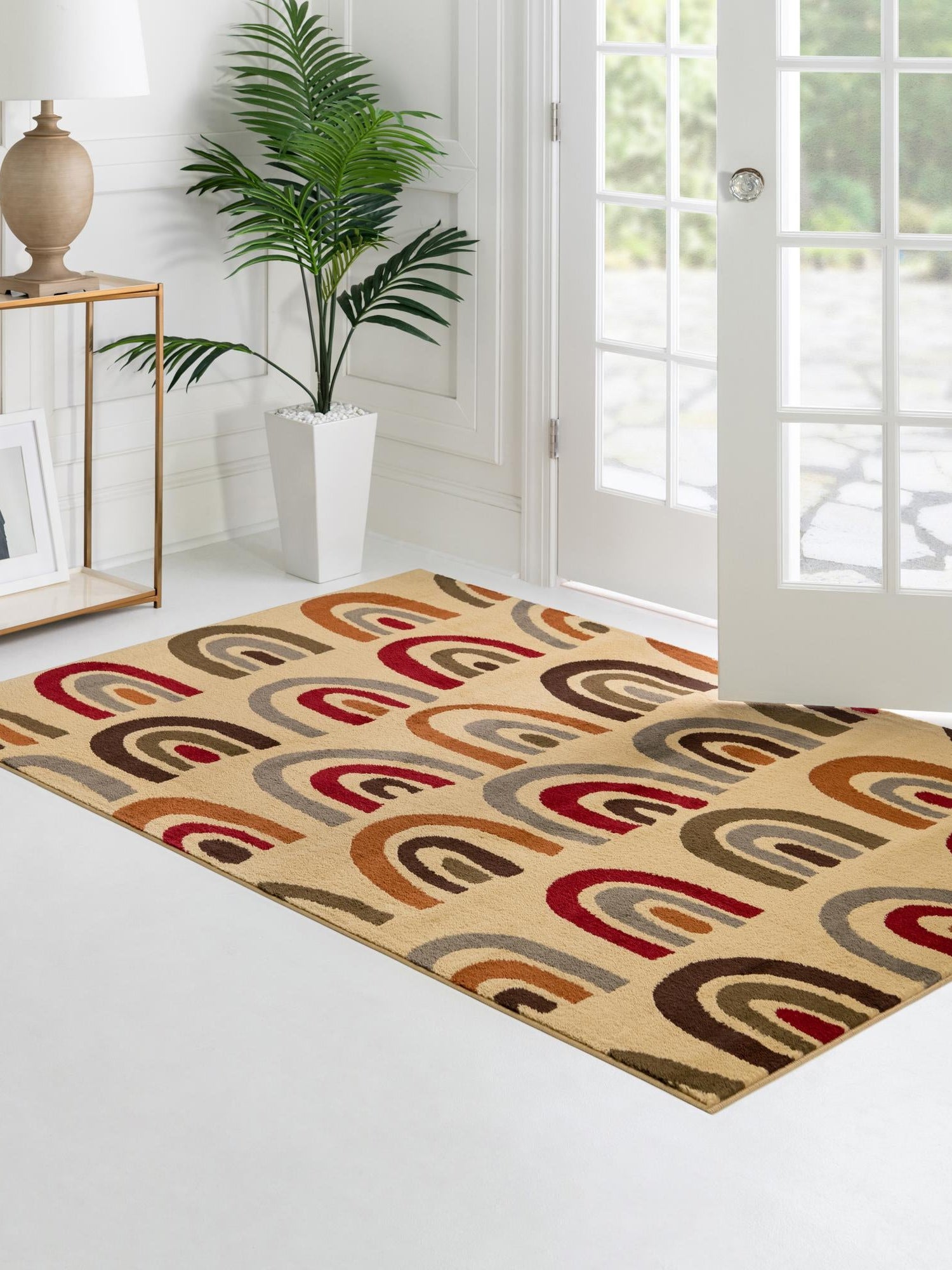 Cream 4' 1 x 6' 1 Cafe Rectangle Area Rug 100% Polypropylene With Cotton Backing Modern Abstract Design Carpet for Home Living Room Dining Office Decor for Sale at Rug Engine