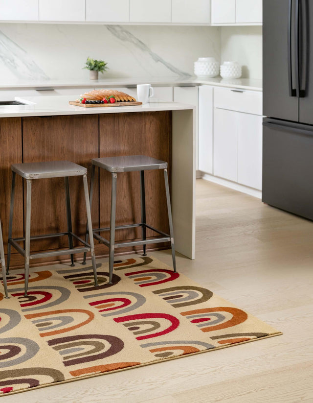 Cream 5' 3 x 8' Cafe Rectangle Area Rug 100% Polypropylene With Cotton Backing Modern Abstract Design Carpet for Home Living Room Dining Office Decor for Sale at Rug Engine