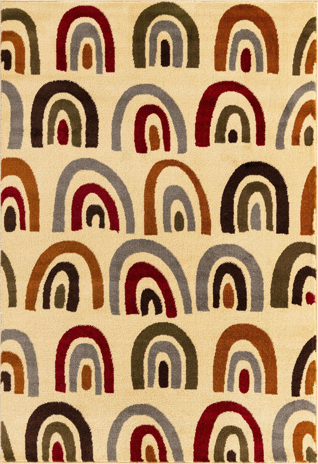 Cream 4' 1 x 6' 1 Cafe Rectangle Area Rug 100% Polypropylene With Cotton Backing Modern Abstract Design Carpet for Home Living Room Dining Office Decor for Sale at Rug Engine