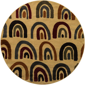 Cream 7' 1 x 7' 1 Cafe Round Area Rug 100% Polypropylene With Cotton Backing Modern Abstract Design Carpet for Home Living Room Dining Office Decor for Sale at Rug Engine