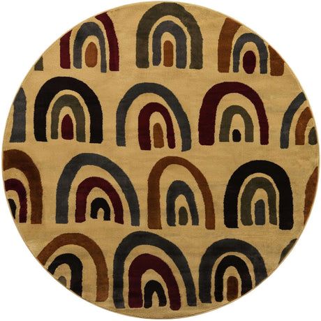 Cream 7' 1 x 7' 1 Cafe Round Area Rug 100% Polypropylene With Cotton Backing Modern Abstract Design Carpet for Home Living Room Dining Office Decor for Sale at Rug Engine