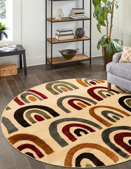 Cream 3' 1 x 3' 1 Cafe Round Area Rug 100% Polypropylene With Cotton Backing Modern Abstract Design Carpet for Home Living Room Dining Office Decor for Sale at Rug Engine