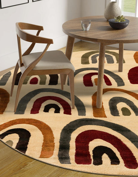 Cream 3' 1 x 3' 1 Cafe Round Area Rug 100% Polypropylene With Cotton Backing Modern Abstract Design Carpet for Home Living Room Dining Office Decor for Sale at Rug Engine