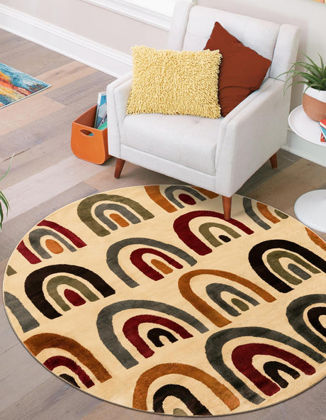Cream 6' 1 x 6' 1 Cafe Round Area Rug 100% Polypropylene With Cotton Backing Modern Abstract Design Carpet for Home Living Room Dining Office Decor for Sale at Rug Engine