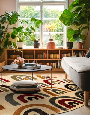 Cream 3' 1 x 3' 1 Cafe Round Area Rug 100% Polypropylene With Cotton Backing Modern Abstract Design Carpet for Home Living Room Dining Office Decor for Sale at Rug Engine