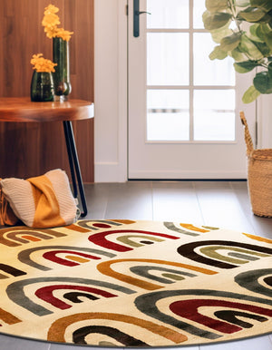 Cream 3' 1 x 3' 1 Cafe Round Area Rug 100% Polypropylene With Cotton Backing Modern Abstract Design Carpet for Home Living Room Dining Office Decor for Sale at Rug Engine