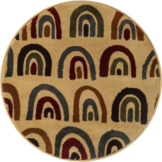Cream 3' 1 x 3' 1 Cafe Round Area Rug 100% Polypropylene With Cotton Backing Modern Abstract Design Carpet for Home Living Room Dining Office Decor for Sale at Rug Engine