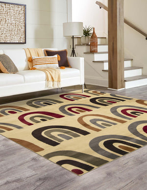Cream 7' 10 x 7' 10 Cafe Square Area Rug 100% Polypropylene With Cotton Backing Modern Abstract Design Carpet for Home Living Room Dining Office Decor for Sale at Rug Engine