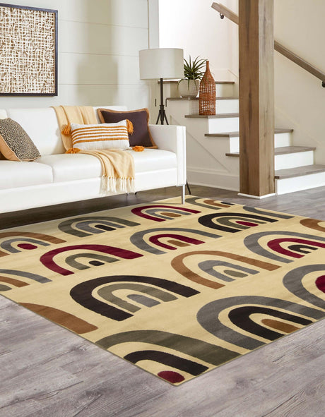 Cream 7' 10 x 7' 10 Cafe Square Area Rug 100% Polypropylene With Cotton Backing Modern Abstract Design Carpet for Home Living Room Dining Office Decor for Sale at Rug Engine