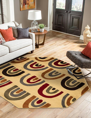 Cream 7' 1 x 7' 1 Cafe Octagon Area Rug 100% Polypropylene With Cotton Backing Modern Abstract Design Carpet for Home Living Room Dining Office Decor for Sale at Rug Engine