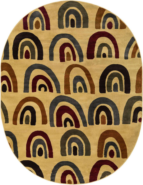 Cream 7' 10 x 10' Cafe Oval Area Rug 100% Polypropylene With Cotton Backing Modern Abstract Design Carpet for Home Living Room Dining Office Decor for Sale at Rug Engine