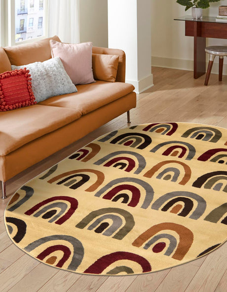 Cream 5' 3 x 8' Cafe Oval Area Rug 100% Polypropylene With Cotton Backing Modern Abstract Design Carpet for Home Living Room Dining Office Decor for Sale at Rug Engine