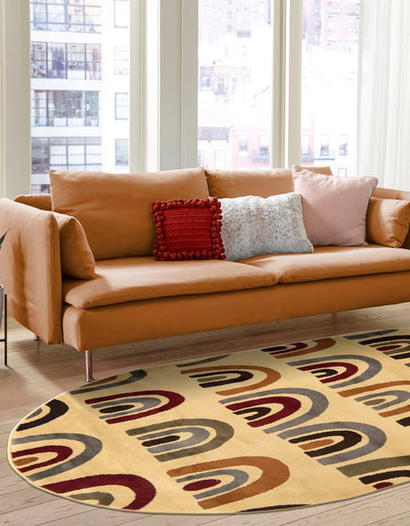 Cream 7' 10 x 10' Cafe Oval Area Rug 100% Polypropylene With Cotton Backing Modern Abstract Design Carpet for Home Living Room Dining Office Decor for Sale at Rug Engine
