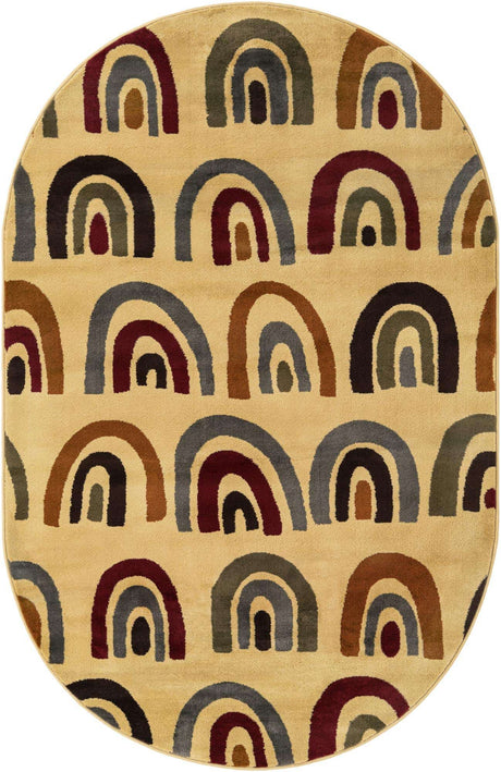 Cream 5' 3 x 8' Cafe Oval Area Rug 100% Polypropylene With Cotton Backing Modern Abstract Design Carpet for Home Living Room Dining Office Decor for Sale at Rug Engine