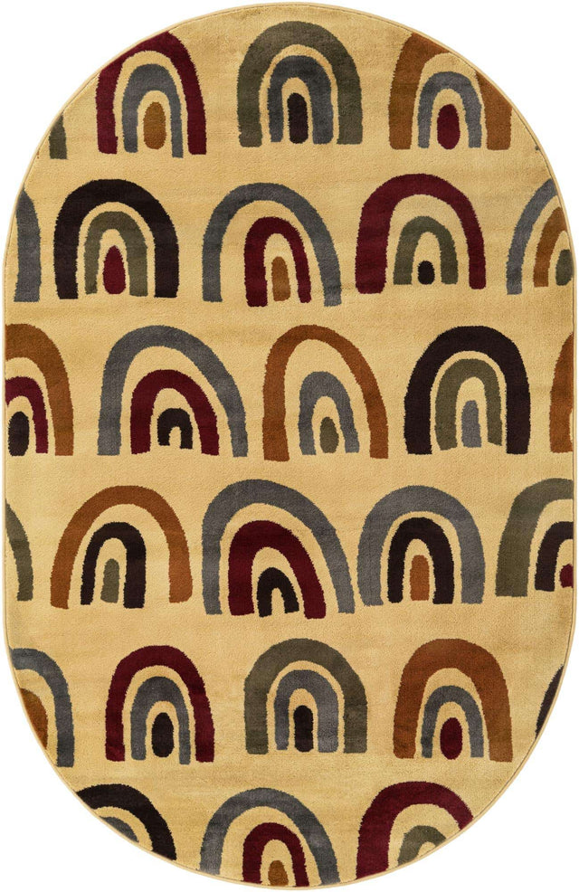 Cream 5' 3 x 8' Cafe Oval Area Rug 100% Polypropylene With Cotton Backing Modern Abstract Design Carpet for Home Living Room Dining Office Decor for Sale at Rug Engine