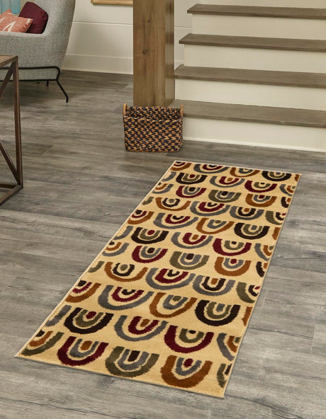 Cream 2' x 6' 1 Cafe Runner Area Rug 100% Polypropylene With Cotton Backing Modern Abstract Design Carpet for Home Living Room Dining Office Decor for Sale at Rug Engine