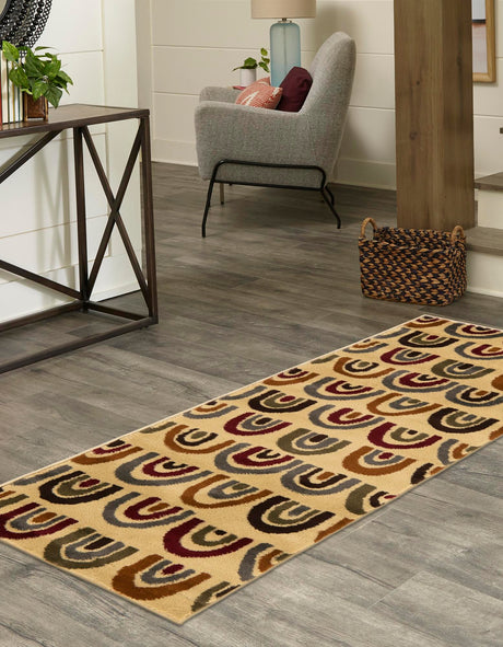 Cream 2' x 6' 1 Cafe Runner Area Rug 100% Polypropylene With Cotton Backing Modern Abstract Design Carpet for Home Living Room Dining Office Decor for Sale at Rug Engine