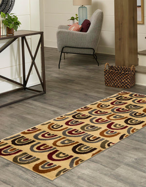 Cream 2' 7 x 12' Cafe Runner Area Rug 100% Polypropylene With Cotton Backing Modern Abstract Design Carpet for Home Living Room Dining Office Decor for Sale at Rug Engine