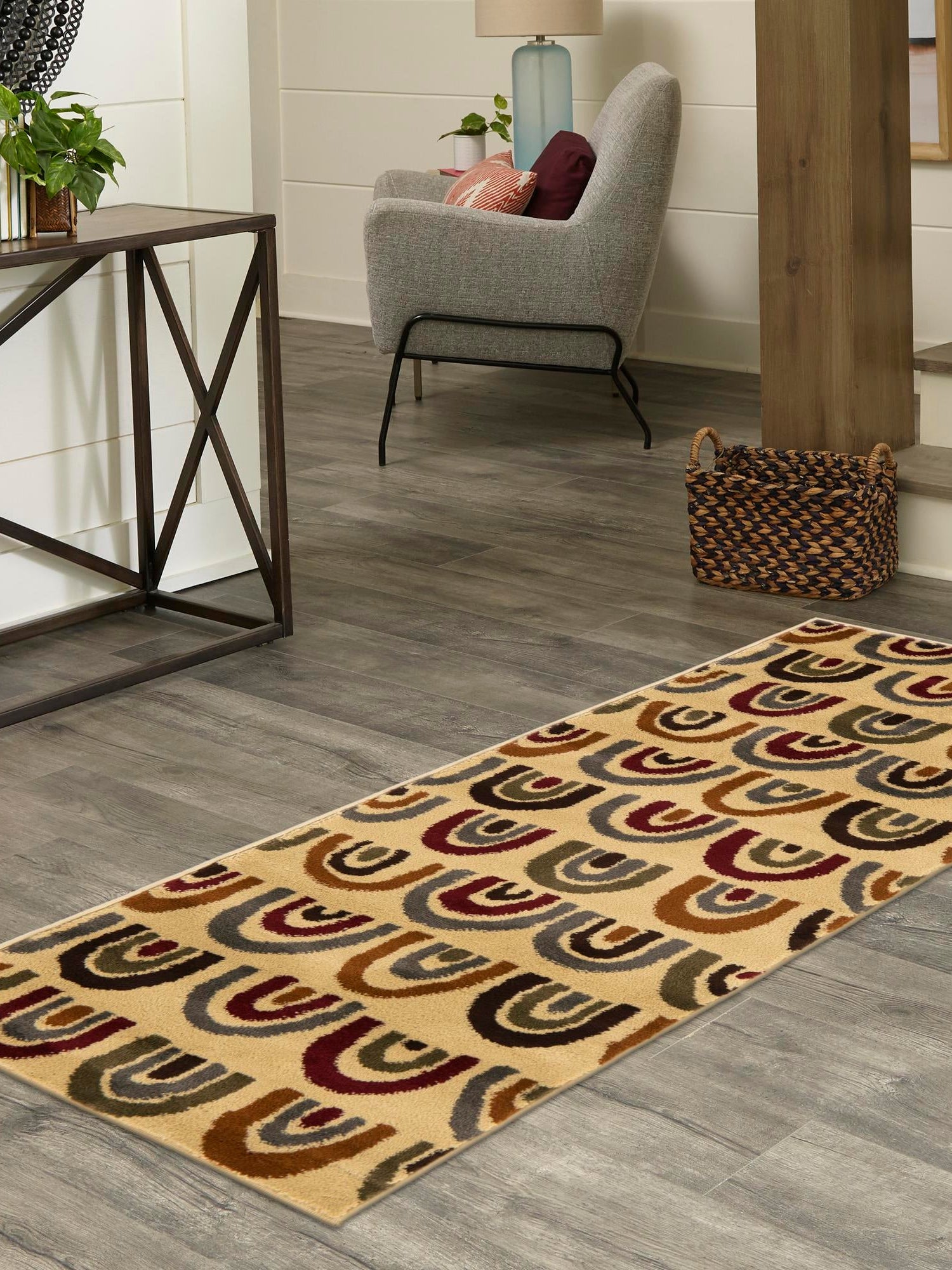 Cream 2' x 8' Cafe Runner Area Rug 100% Polypropylene With Cotton Backing Modern Abstract Design Carpet for Home Living Room Dining Office Decor for Sale at Rug Engine