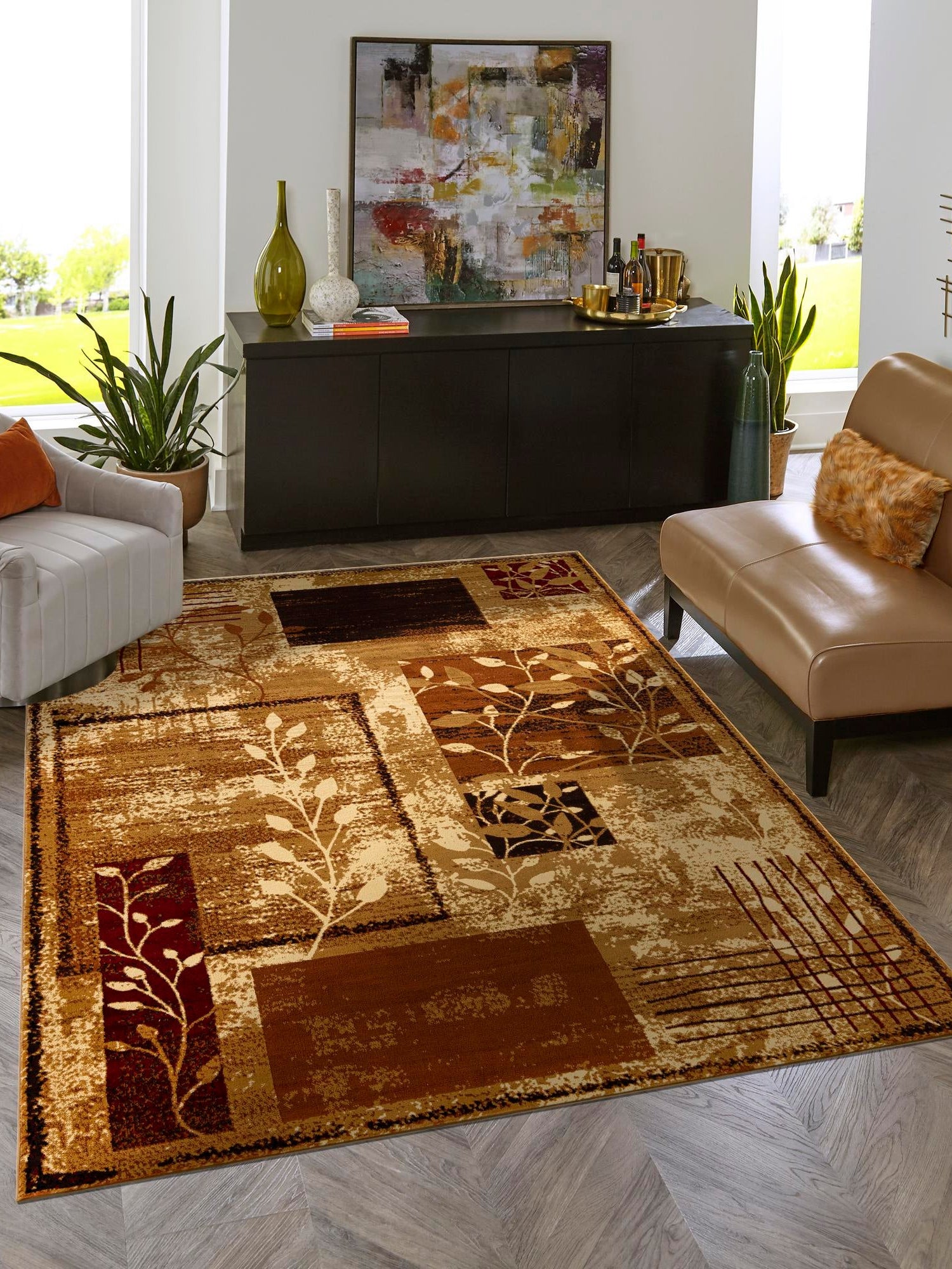 Beige 6' 1 x 9' Cafe Rectangle Area Rug 100% Polypropylene With Cotton Backing Modern Abstract Design Carpet for Home Living Room Dining Office Decor for Sale at Rug Engine