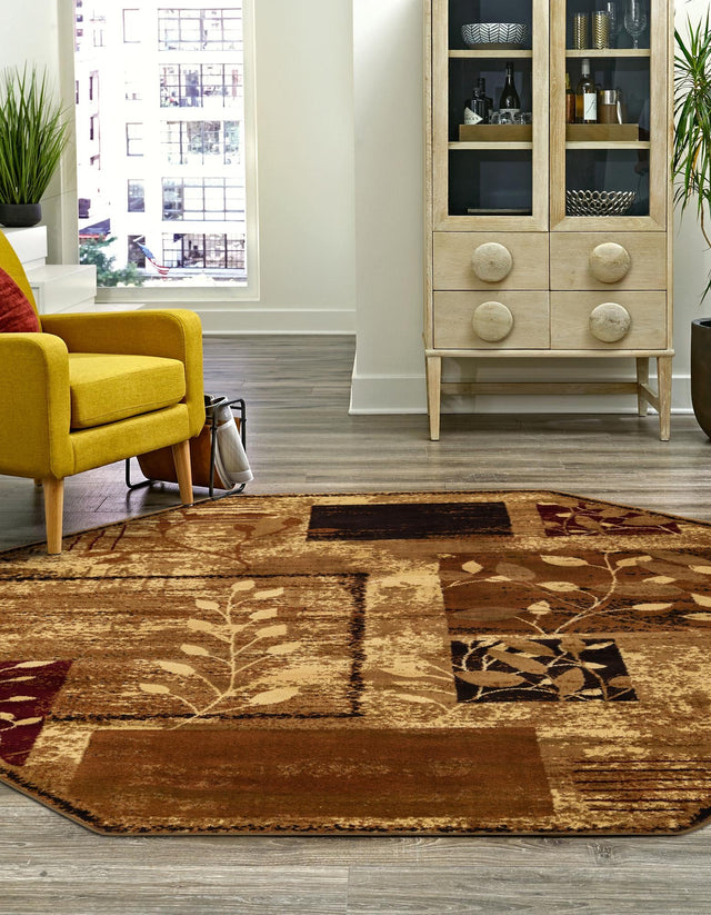 Beige 7' 1 x 7' 1 Cafe Octagon Area Rug 100% Polypropylene With Cotton Backing Modern Abstract Design Carpet for Home Living Room Dining Office Decor for Sale at Rug Engine