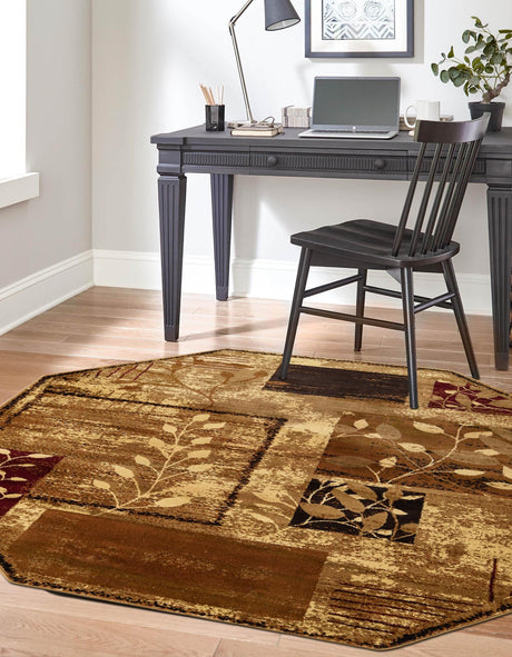 Beige 7' 1 x 7' 1 Cafe Octagon Area Rug 100% Polypropylene With Cotton Backing Modern Abstract Design Carpet for Home Living Room Dining Office Decor for Sale at Rug Engine