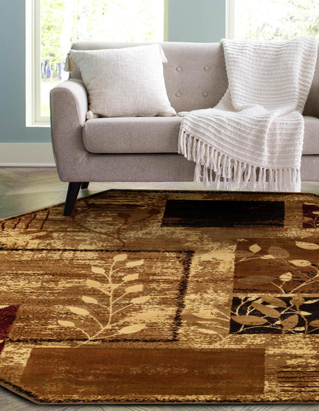 Beige 7' 1 x 7' 1 Cafe Octagon Area Rug 100% Polypropylene With Cotton Backing Modern Abstract Design Carpet for Home Living Room Dining Office Decor for Sale at Rug Engine