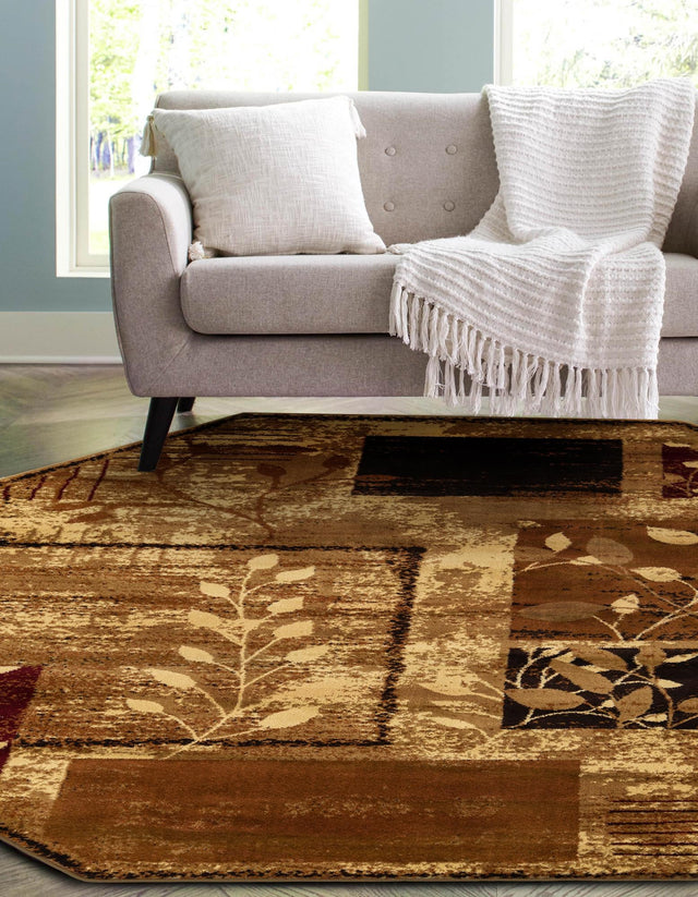 Beige 7' 1 x 7' 1 Cafe Octagon Area Rug 100% Polypropylene With Cotton Backing Modern Abstract Design Carpet for Home Living Room Dining Office Decor for Sale at Rug Engine