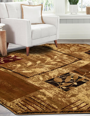 Beige 7' 1 x 7' 1 Cafe Octagon Area Rug 100% Polypropylene With Cotton Backing Modern Abstract Design Carpet for Home Living Room Dining Office Decor for Sale at Rug Engine