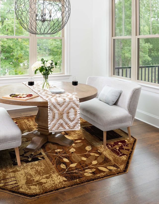 Beige 7' 1 x 7' 1 Cafe Octagon Area Rug 100% Polypropylene With Cotton Backing Modern Abstract Design Carpet for Home Living Room Dining Office Decor for Sale at Rug Engine