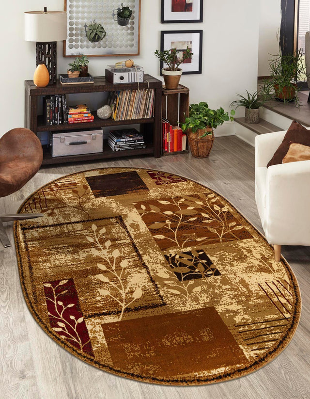 Beige 5' 3 x 8' Cafe Oval Area Rug 100% Polypropylene With Cotton Backing Modern Abstract Design Carpet for Home Living Room Dining Office Decor for Sale at Rug Engine