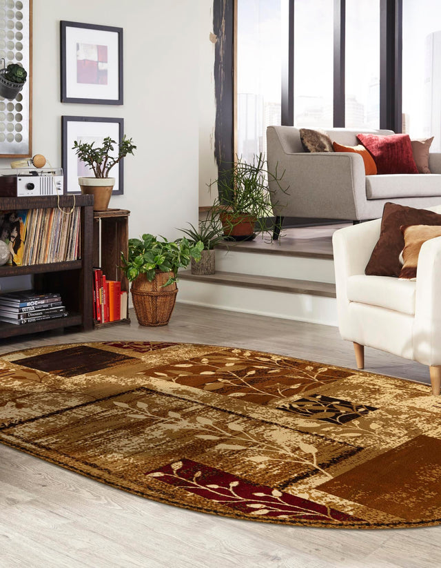 Beige 5' 3 x 8' Cafe Oval Area Rug 100% Polypropylene With Cotton Backing Modern Abstract Design Carpet for Home Living Room Dining Office Decor for Sale at Rug Engine