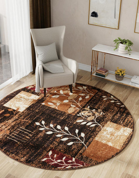 Brown 6' 1 x 6' 1 Cafe Round Area Rug 100% Polypropylene With Cotton Backing Modern Abstract Design Carpet for Home Living Room Dining Office Decor for Sale at Rug Engine