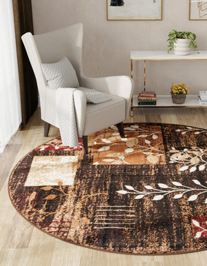 Brown 3' 1 x 3' 1 Cafe Round Area Rug 100% Polypropylene With Cotton Backing Modern Abstract Design Carpet for Home Living Room Dining Office Decor for Sale at Rug Engine