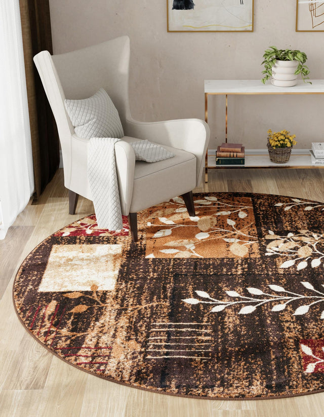 Brown 5' 3 x 5' 3 Cafe Round Area Rug 100% Polypropylene With Cotton Backing Modern Abstract Design Carpet for Home Living Room Dining Office Decor for Sale at Rug Engine