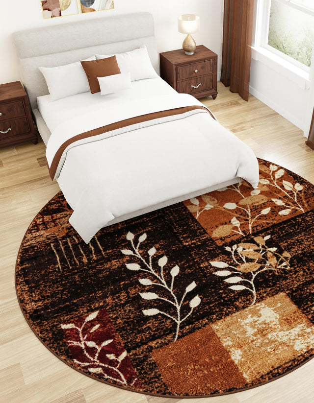 Brown 5' 3 x 5' 3 Cafe Round Area Rug 100% Polypropylene With Cotton Backing Modern Abstract Design Carpet for Home Living Room Dining Office Decor for Sale at Rug Engine