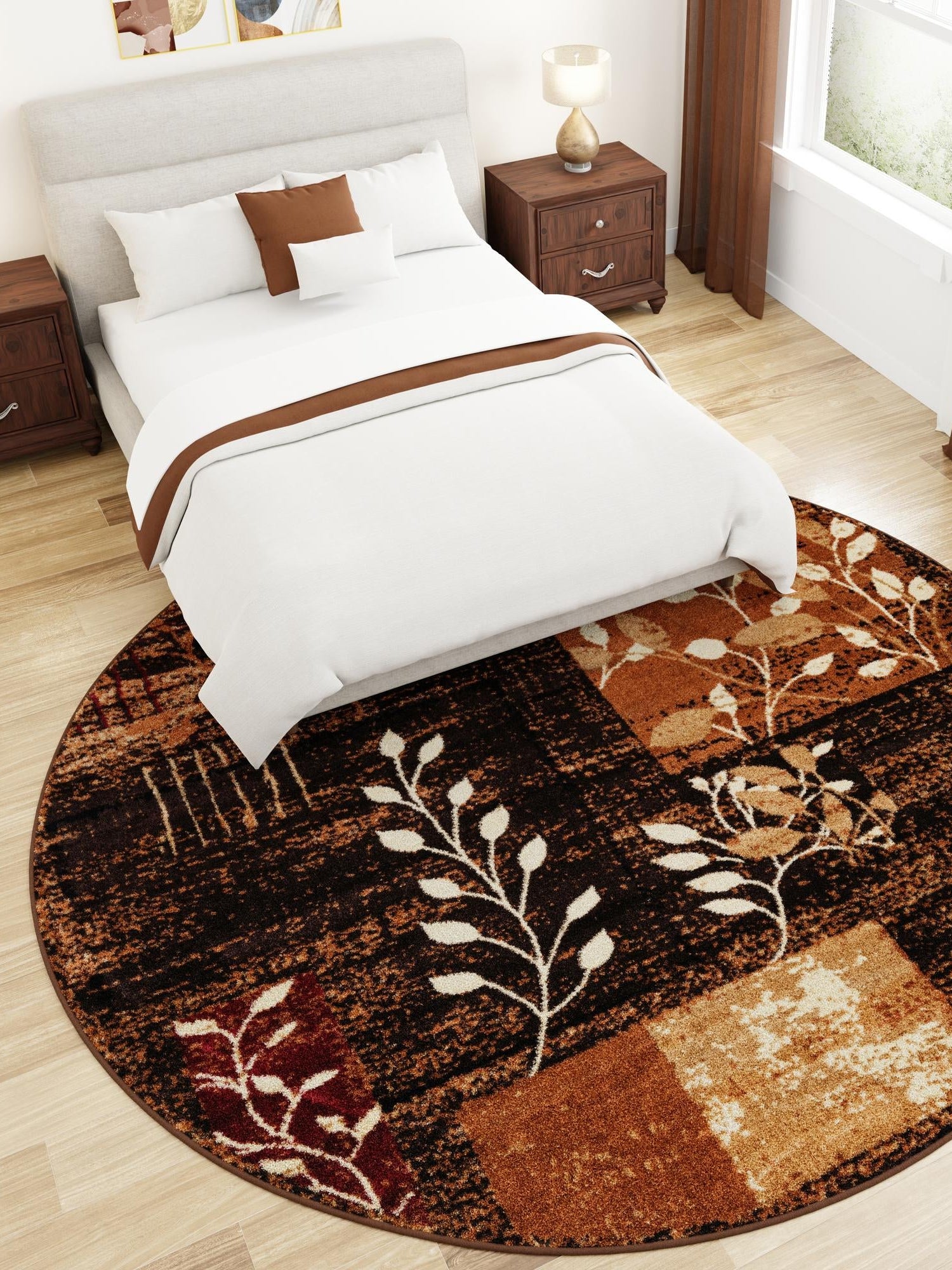Brown 7' 10 x 7' 10 Cafe Round Area Rug 100% Polypropylene With Cotton Backing Modern Abstract Design Carpet for Home Living Room Dining Office Decor for Sale at Rug Engine