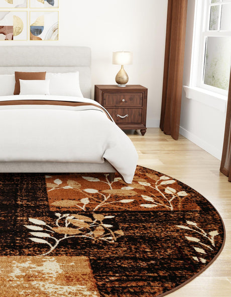 Brown 7' 1 x 7' 1 Cafe Round Area Rug 100% Polypropylene With Cotton Backing Modern Abstract Design Carpet for Home Living Room Dining Office Decor for Sale at Rug Engine