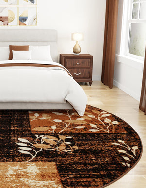 Brown 5' 3 x 5' 3 Cafe Round Area Rug 100% Polypropylene With Cotton Backing Modern Abstract Design Carpet for Home Living Room Dining Office Decor for Sale at Rug Engine