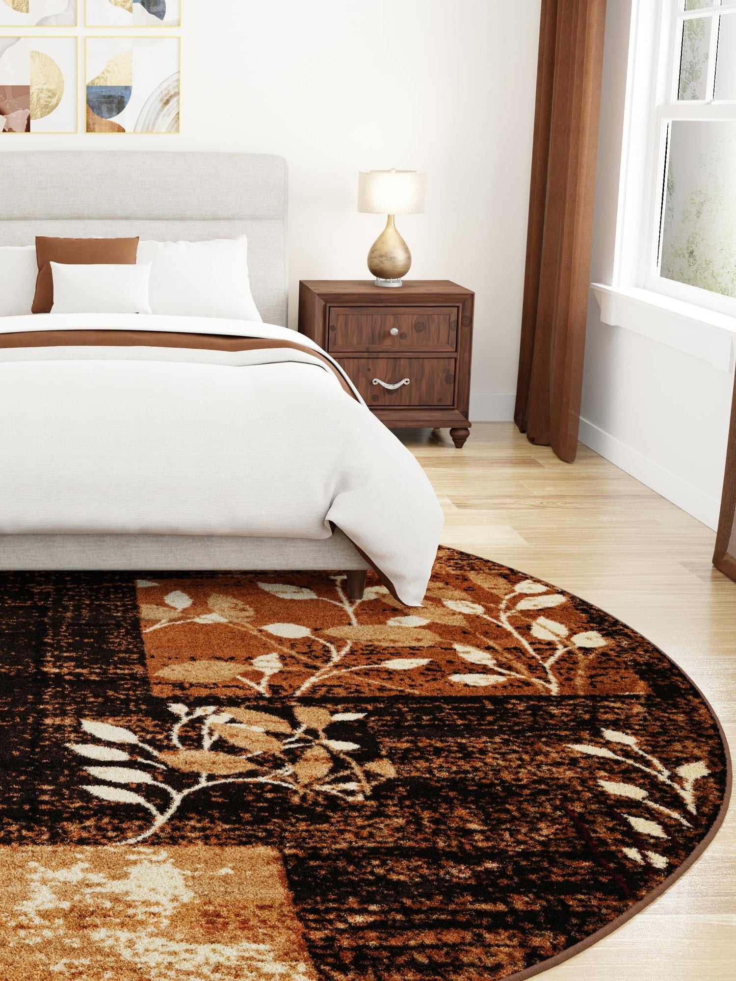 Brown 6' 1 x 6' 1 Cafe Round Area Rug 100% Polypropylene With Cotton Backing Modern Abstract Design Carpet for Home Living Room Dining Office Decor for Sale at Rug Engine