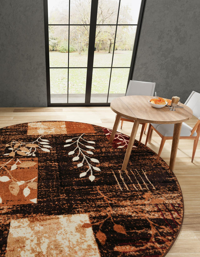 Brown 7' 1 x 7' 1 Cafe Round Area Rug 100% Polypropylene With Cotton Backing Modern Abstract Design Carpet for Home Living Room Dining Office Decor for Sale at Rug Engine
