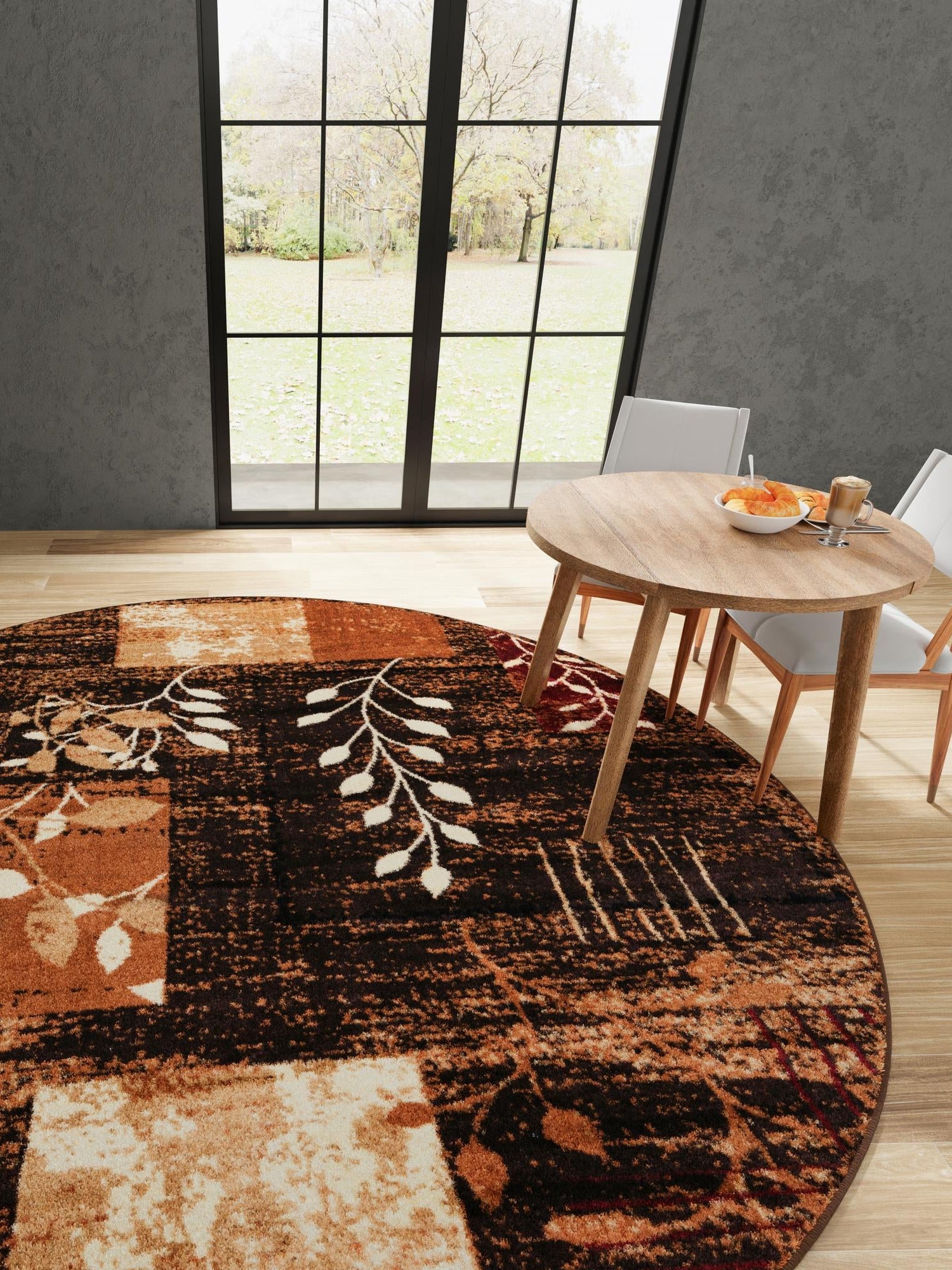 Brown 6' 1 x 6' 1 Cafe Round Area Rug 100% Polypropylene With Cotton Backing Modern Abstract Design Carpet for Home Living Room Dining Office Decor for Sale at Rug Engine